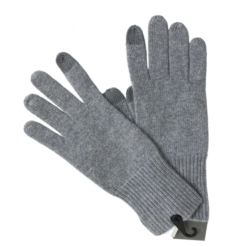 NORDSTROM Rack 100% Cashmere Rib Knit Tech Gloves NEW Gray Grey